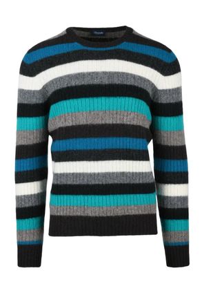 Drumohr Lambskin Crew Neck Pullover - Brown/Light Blue