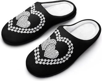 Generic Rhinestone Hearts Mens House Slippers Memory Foam Washable Cotton Slip on Home Shoes