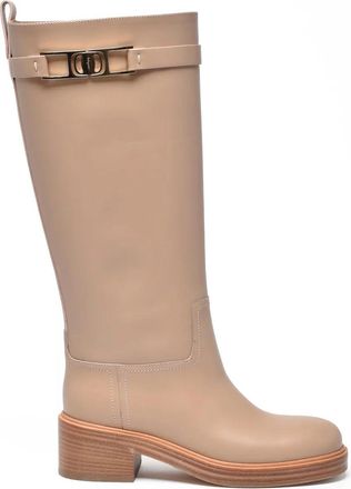 Ferragamo Beige Leather Rosalie Boots