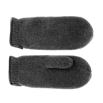 Fiebig Wool Mitten with leather edge | Mitten made of milled wool for women & men | Pure new wool mitten in many colours (9-L, Anthracite)