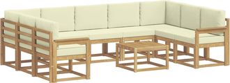 vidaXL Conjunto De Sof&aacute;s De Exterior 10 Uds. Blanco Y Crema Poli&eacute;ster Vidaxl