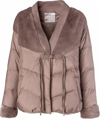 Linda Richards Down Jacket W/ Fur In Taupe