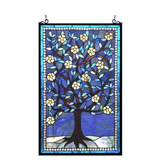 Chloe Lighting WOODLEY Tiffany-glass Tree of Life Window Panel 20x32