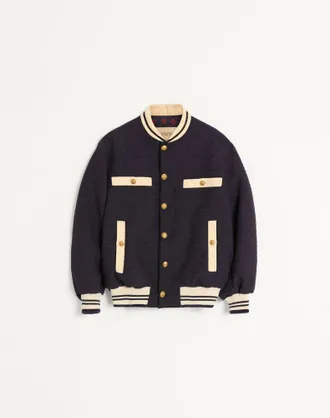 Valentino Bomber In Tweed Di Cotone Uomo NAVY 44
