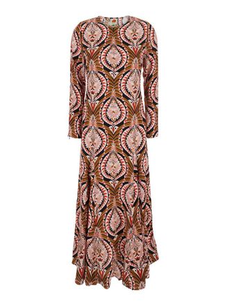 Farm Rio Mandala Multicolor Long Dress With V Neck And All-Over Floral ...