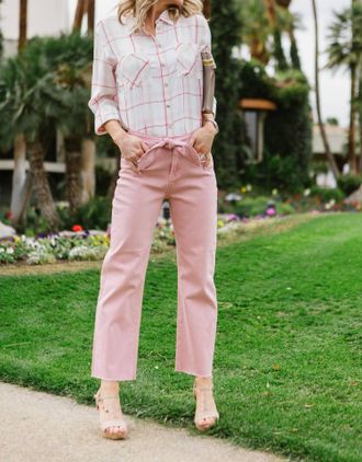 Velvet Heart Bowie Tie Front Jeans In Peach Rose