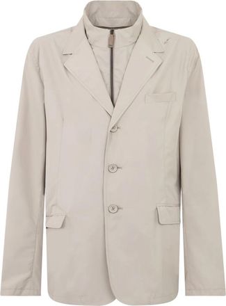 Herno Dubbellaags Jas met Rits en Knopen - Heren - Blazers - Beige - 5XL - Leer - Jassen