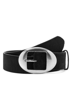 Mango Oval Buckle Calf Hair Belt in Black at Nordstrom, Size Small