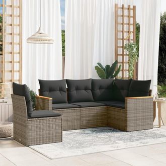 vidaXL Juego De Sof&aacute;s Jard&iacute;n Con Cojines 5 Pzas Rat&aacute;n Sint&eacute;tico Gris Vidaxl