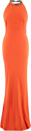 Alexander McQueen Orange Silk Crepe Crystal Halterneck Gown Size XXS