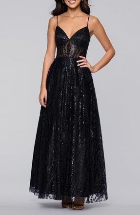 Blondie Nites Sequin Corset Bodice Gown in Black at Nordstrom, Size 15