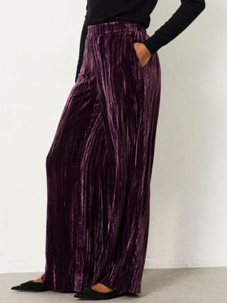 Fat Face FatFace Hetty Burgundy Red Wide Leg Crinkle Velvet Trousers