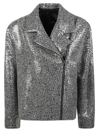 Pinko Bellis Caban Asymmetrical Cropped Metallic Jacket