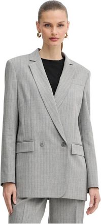 Twinset Jassen, Dames, Grijs, L, Wol, Gestreepte Double-Breasted Blazer