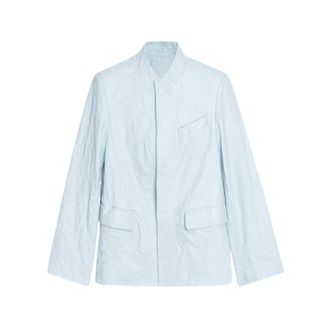 Zadig&Voltaire Jassen, Dames, Blauw, L, Leer, Leren jack met hoge kraag