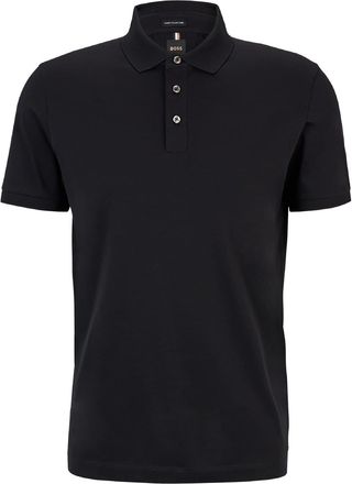HUGO BOSS Mens Collared Neck Short Sleeve Regular Fit Top in Black - Size Small