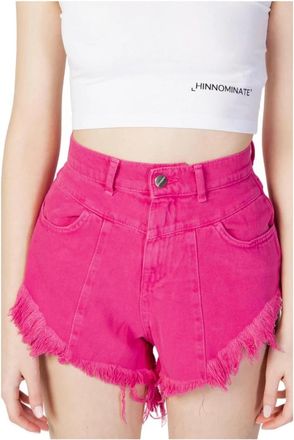 Hinnominate Fuchsia Katoenen Shorts met Ritssluiting - Dames - Denim shorts - Roze - M - Katoen - Korte Broeken