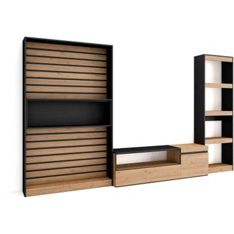 Skraut Home Muebles De Sal&oacute;n Para Tv, Conjunto De Muebles Comedor, 320x186x35cm, Mueble Televisi&oacute;n, Estilo Moderno, Roble Y Negro - Skraut Home