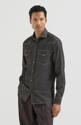Brunello Cucinelli Lightweight denim western shirt in Dark Grey at Nordstrom, Size Medium