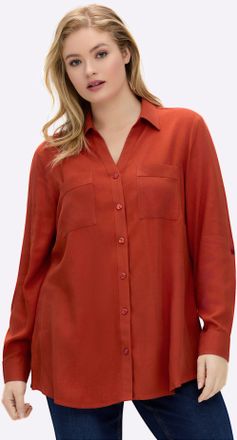 Sheego Langarmbluse SHEEGO, Damen, Gr. 44, rot (rostrot), 100% Viskose, unifarben, V-Ausschnitt, Blusen Langarmbluse