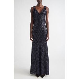 St. John Sequin Embroidered Tulle Gown in Midnight at Nordstrom, Size 12