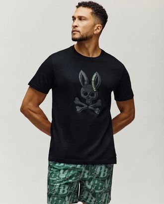 Psycho Bunny Mens Serge Embroidered Bunny Graphic Tee 001 BLACK / XXL