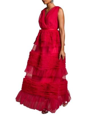 Coast Petite Sleeveless Mesh Tiered Maxi Dress in Raspberry at Nordstrom, Size 10P