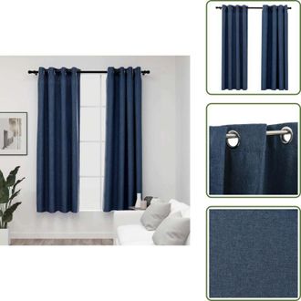 vidaXL The Living Store Tende Oscuranti Effetto Lino con Occhielli 2 pz Blu 140x175 cm - Tende in lino