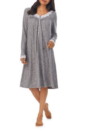 Eileen West Long Sleeve Jersey Nightgown in Grey Heather at Nordstrom, Size Medium