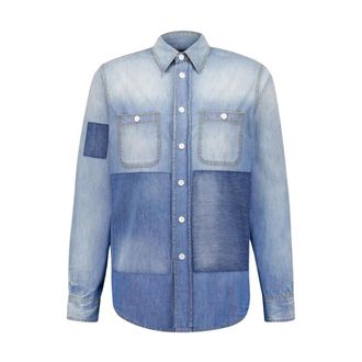 Givenchy Blauwe Patchwork Denim Overhemd - Heren - Spijkeroverhemden - Blauw - M - Denim - Overhemden