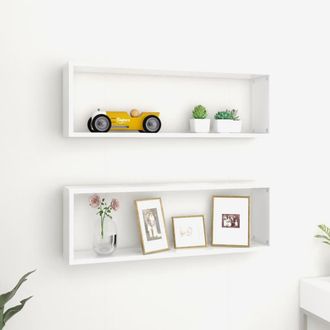 vidaXL Vidaxl Estantes Cubo De Pared 2 Uds Contrachapado Blanco 80x15x26,5 Cm
