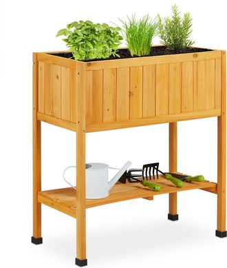 Relaxdays Relaxdays Huerto Urbano Madera, Bancal, Jardinera, Balda De Herramientas, 80,5 X 74 X 38 Cm, Jard&iacute;n, Balc&oacute;n, Naranja
