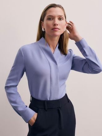 The Fold Bowery Stretch Silk Blouse in Blue at Nordstrom, Size 10
