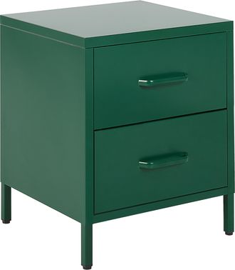 Beliani Beliani - Mesa De Noche De Metal Verde 43 X 40 Cm 2 Cajones Almacenaje Dormitorio Malavi
