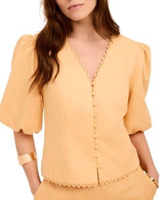 Mint Velvet Linen Puff Sleeve Top in Yellow at Nordstrom, Size X-Large