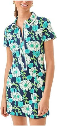 Lilly Pulitzer Kathy Short Sleeve Dress Womens Dress Low Tide Navy Go Big Golf : 16, Polyester/Spandex