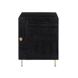 Rendez-Vous D&eacute;co Mesita de noche con 1 puerta de madera grabada negra y metal dorado