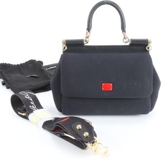 Dolce & Gabbana Sicily Black Leather Nylon Handbag Shoulder Bag Tote Bag (Pre-Owned)