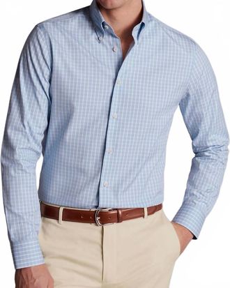 CHARLES TYRWHITT Non-Iron Stretch Windowpane Check Shirt In Sky