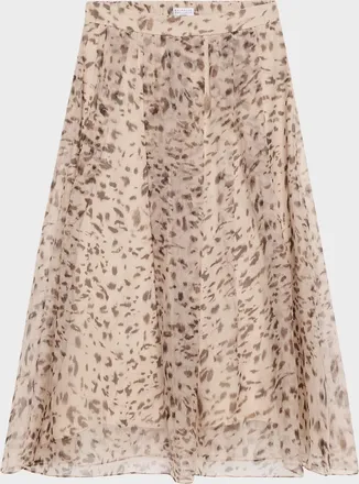 Brunello Cucinelli Printed Silk A-Line Midi Skirt