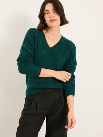 Fat Face FatFace Marie Teal Blue Knitted Stitch Jumper