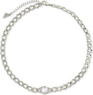 Sterling Forever Rebel Station Cubic Zirconia Curb Chain Necklace in Silver at Nordstrom Rack