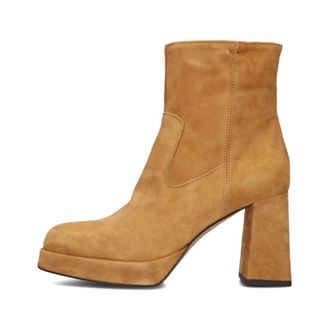 Mace Mace, Schoenen, Dames, Bruin, 40 EU, Leer, Enkellaars met vierkante neus en blokhak