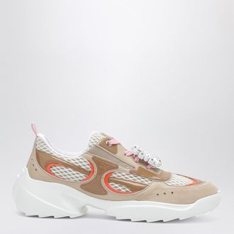 Roger Vivier Viv On The Run Sneaker aus beige/wei&szlig;em Leder und Stoff