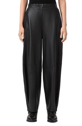 AllSaints Etta Barrel Leg Leather Pants in Black at Nordstrom, Size 10 Us