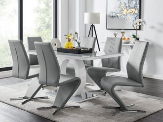 Furniturebox Giovani 6-Seater Grey Glass Dining Table & 6 Willow Faux Leather Dining Chairs