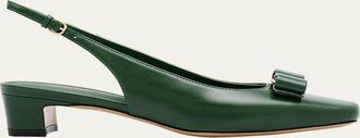 Ferragamo Rivada Leather Bow Slingback Pumps