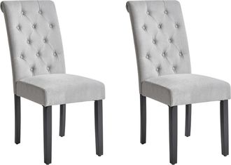 Beliani Conjunto De 2 Sillas De Comedor Tapizadas En Tela Gris Glam Dise&ntilde;o Moderno Patas De Madera Negras Velva