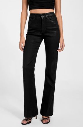 Guess Sexy High Waist Coated Flare Jeans in Jblack-Black at Nordstrom, Size 30 32