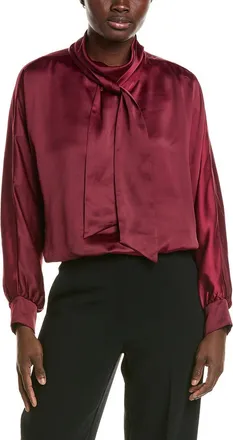 Halston Heritage Satin Mock Neck Scarf Blouse